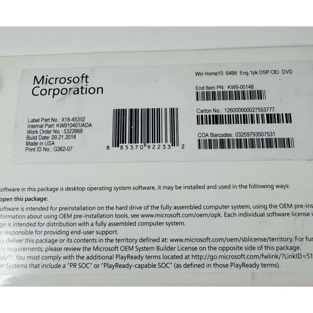 Microsoft Windows 10 Home 64 Bit operating system software package DVD Sealed